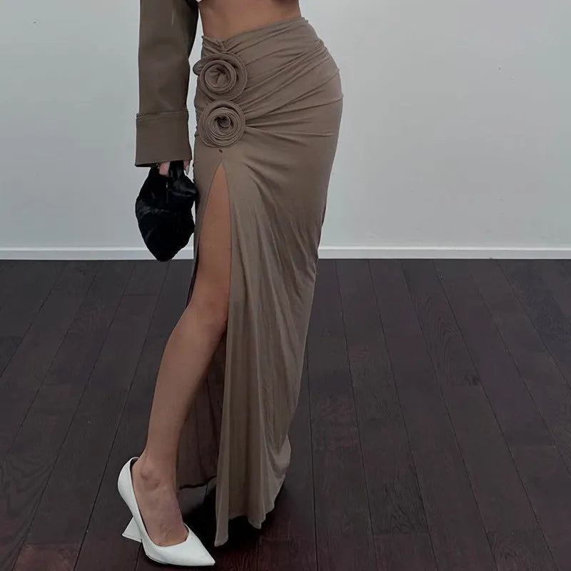 French Style Temperament High Waist Crimp Flower Decorative Skirt - Bellarte Enchanté French Style Temperament High Waist Crimp Flower Decorative Skirt
